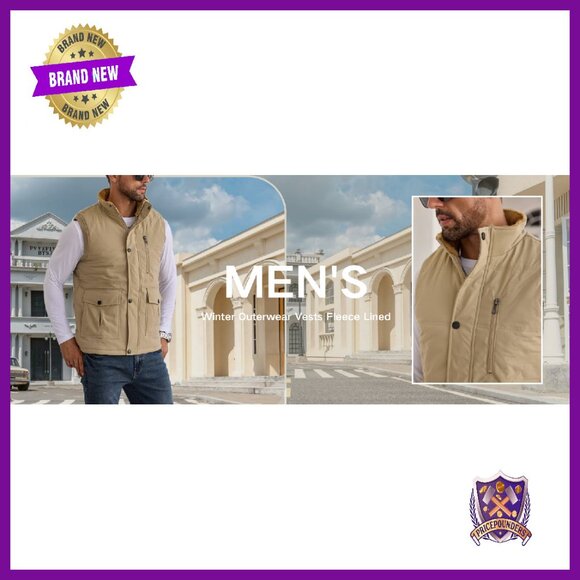 Men's Fleece Lined Quilted Puffer Vest with 4 Pockets - Picture 8 of 8